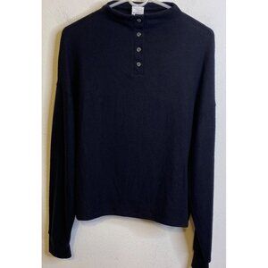 Project Social T  Eleani Henley Cozy Black Long Sleeve Sweatshirt Made in USA M